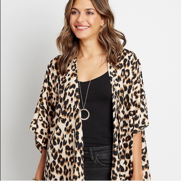 One Size Kimono Leopard Print Open Front - Picture 3 of 9